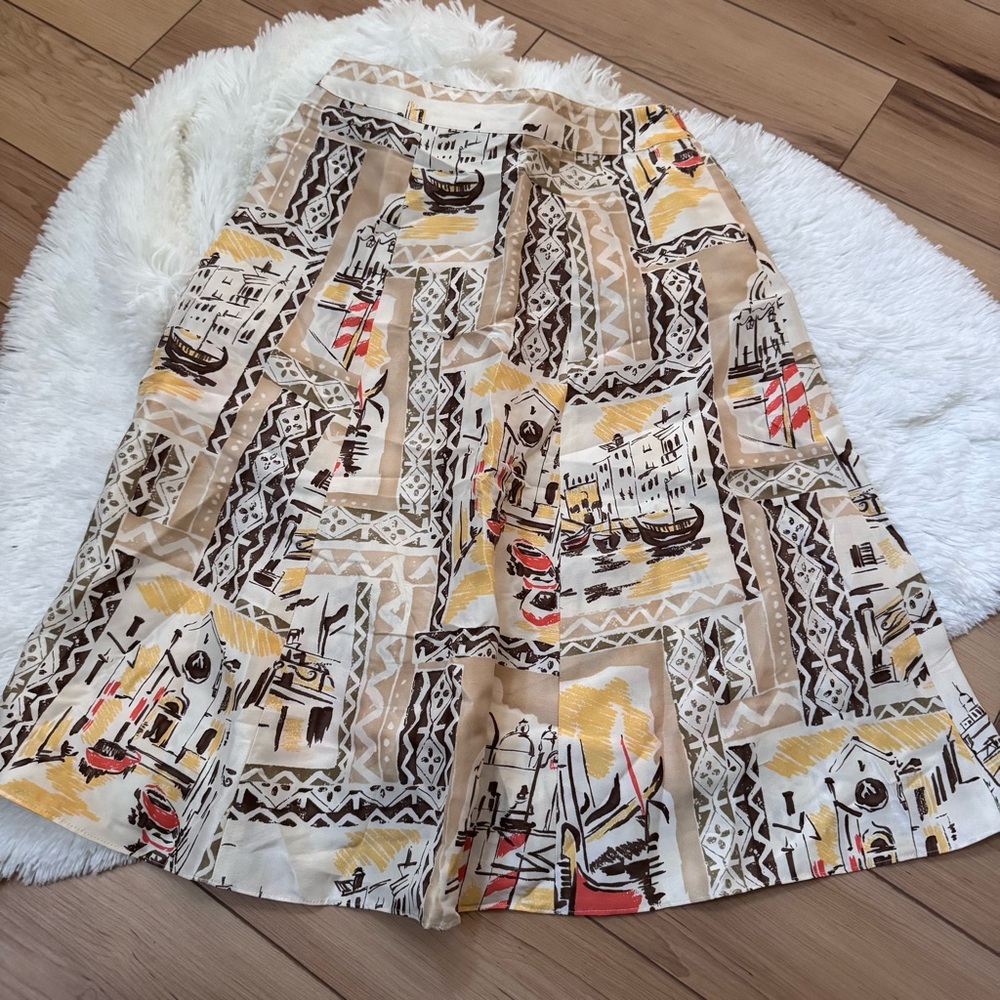 Talbots 100% Silk Skirt with Venice, Italy print size 2 - Picture 1 of 6